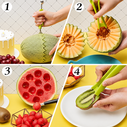 4-in-1 Fruit Scooper & Seed Remover Tool | Stainless Steel Melon Baller for Watermelon, Kiwi & Vegetables
