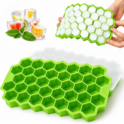 Premium Honeycomb Silicone Ice Cube Tray with Lid | Hexagon Ice Cube Mold | Flexible Freezer Ice Tray