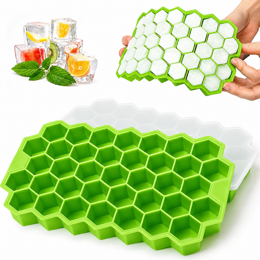 Premium Honeycomb Silicone Ice Cube Tray with Lid | Hexagon Ice Cube Mold | Flexible Freezer Ice Tray