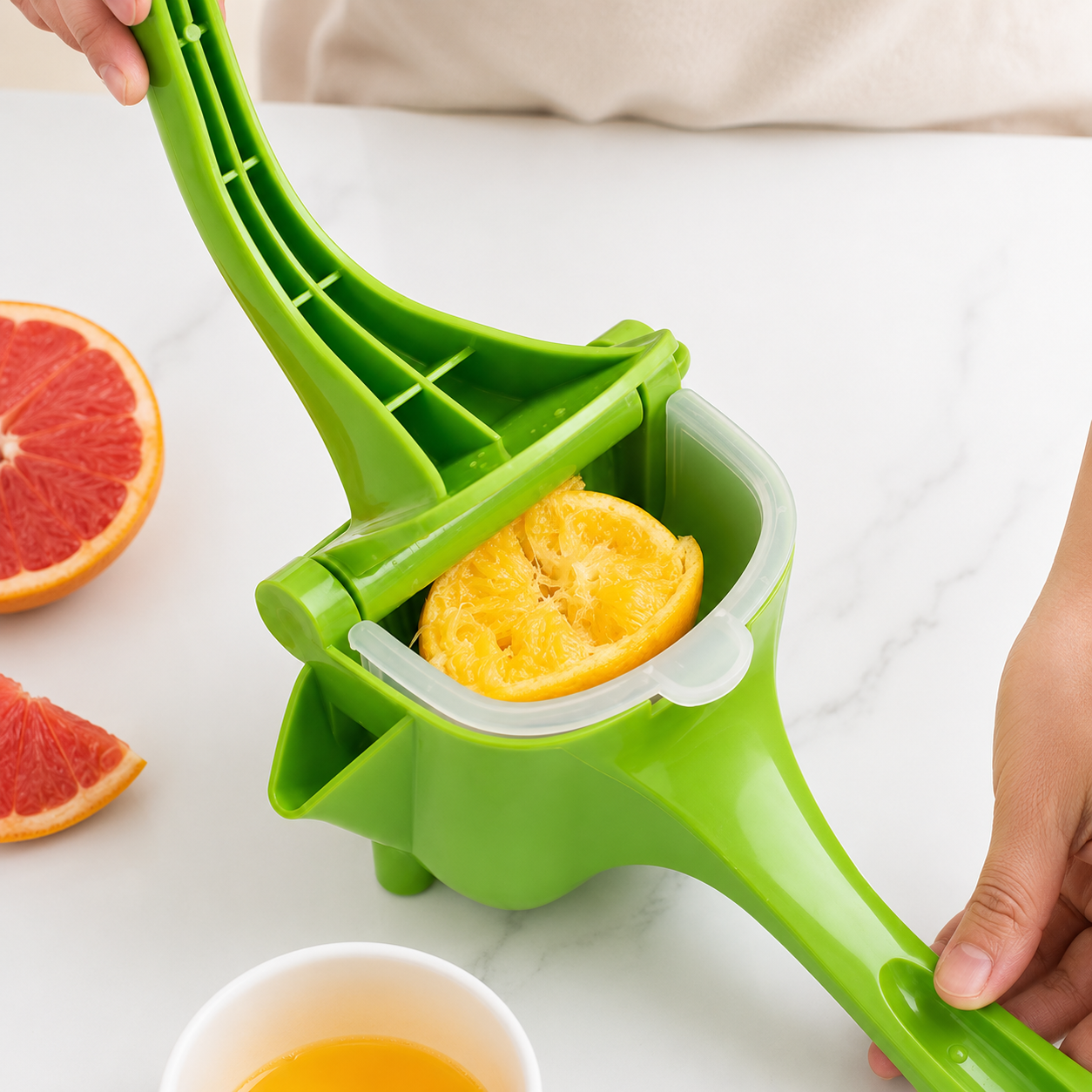Heavy Duty Manual Juice Press Squeezer | Plastic Hand Juicer with Pouring Spout | Multicolour