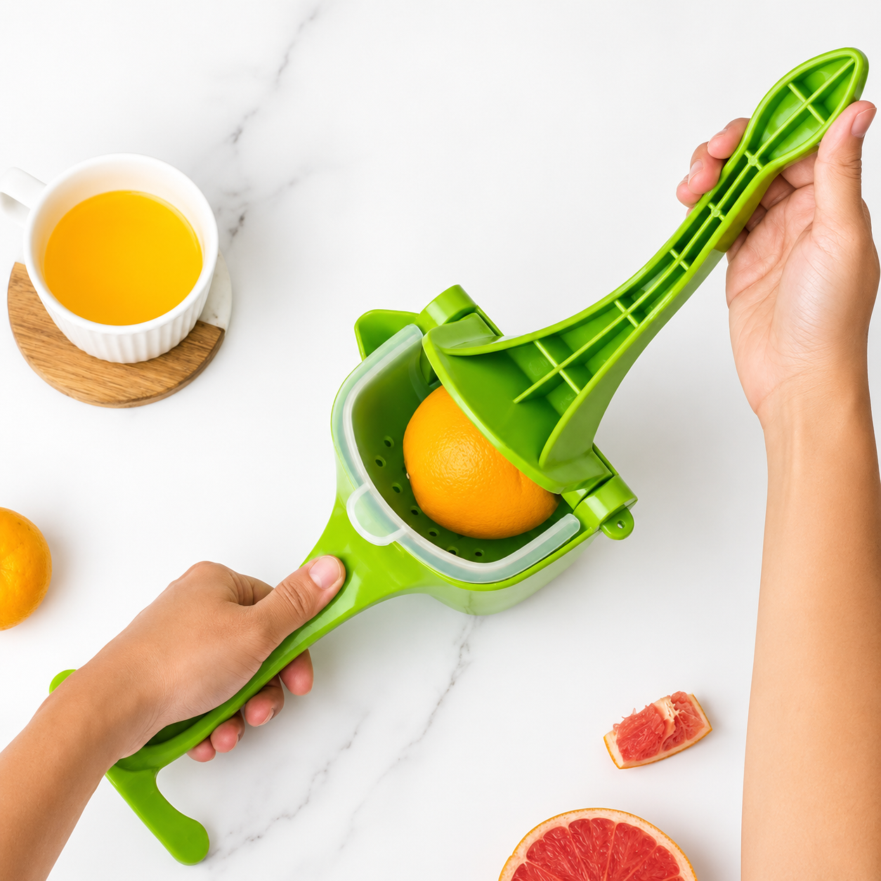Heavy Duty Manual Juice Press Squeezer | Plastic Hand Juicer with Pouring Spout | Multicolour