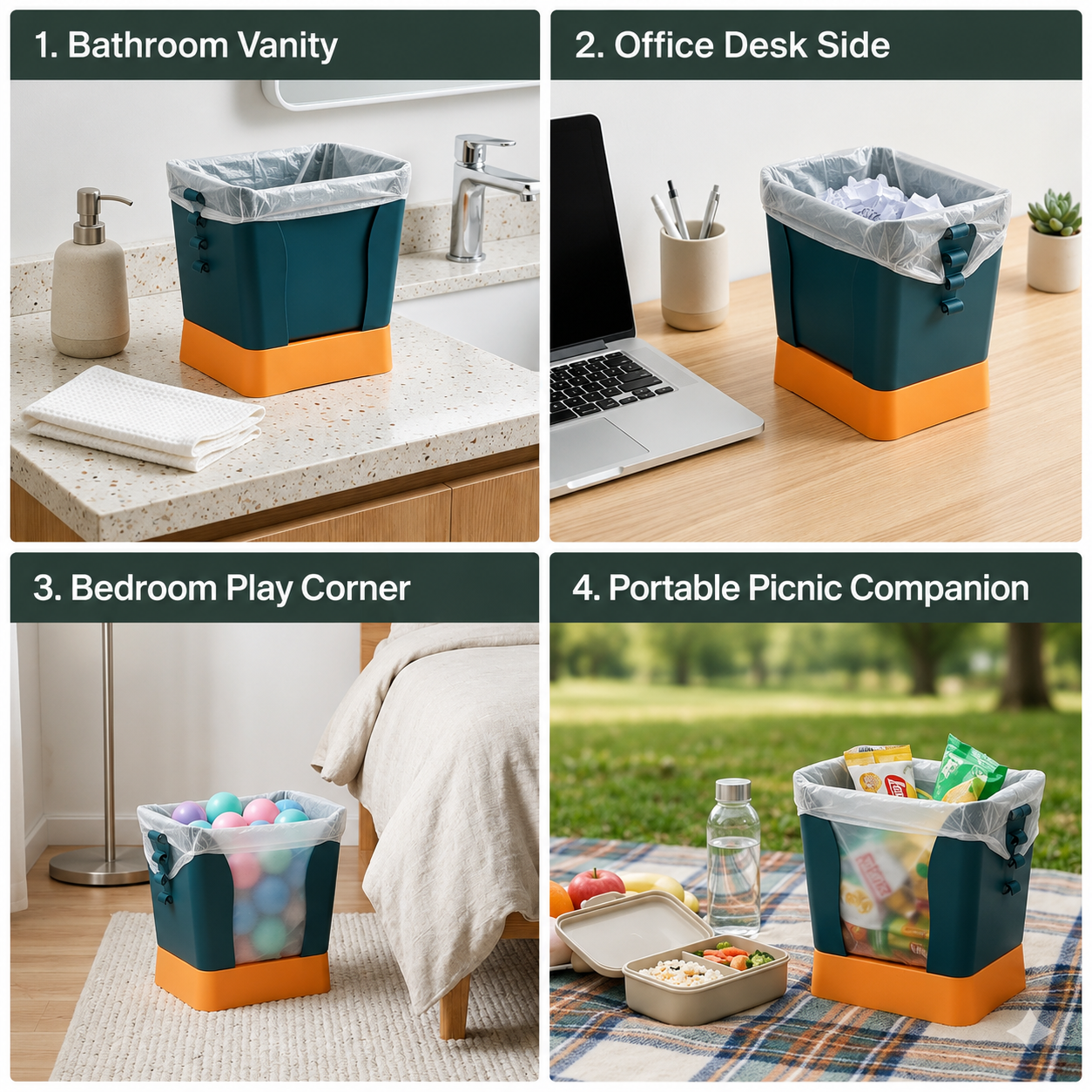 Expandable Plastic Waste Bin with Garbage Bag Holder | Large Capacity Trash Can for Kitchen, Bathroom & Home