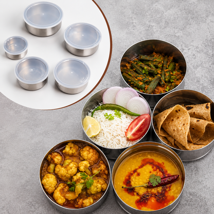 5-Piece Stainless Steel Food Storage Containers with Airtight Lid