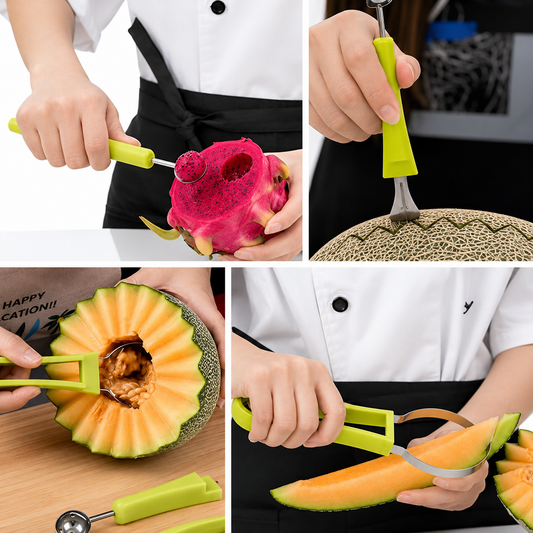 4-in-1 Fruit Scooper & Seed Remover Tool | Stainless Steel Melon Baller for Watermelon, Kiwi & Vegetables