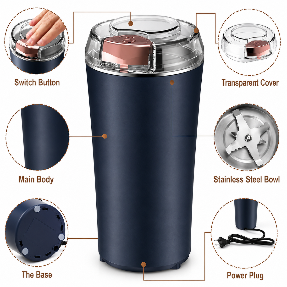 Portable Electric Coffee Grinder & Mini Blender | 4-Blade Coffee Bean & Spice Grinder for Home & Office