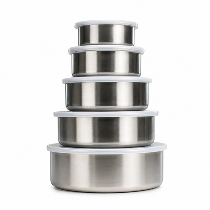 5-Piece Stainless Steel Food Storage Containers with Airtight Lid
