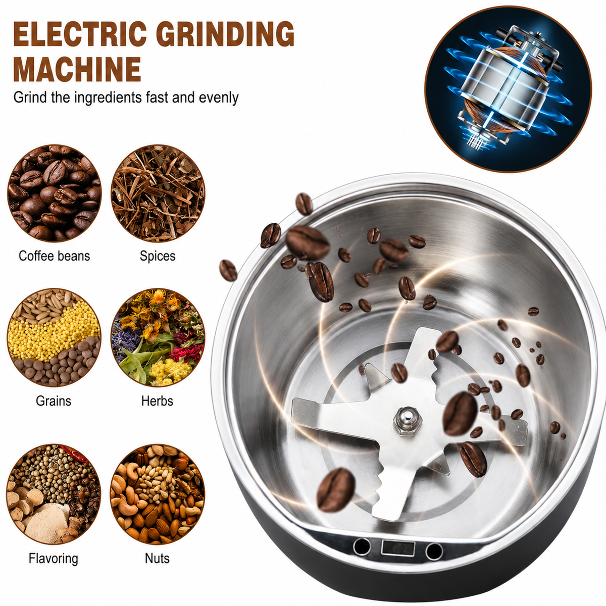 Portable Electric Coffee Grinder & Mini Blender | 4-Blade Coffee Bean & Spice Grinder for Home & Office