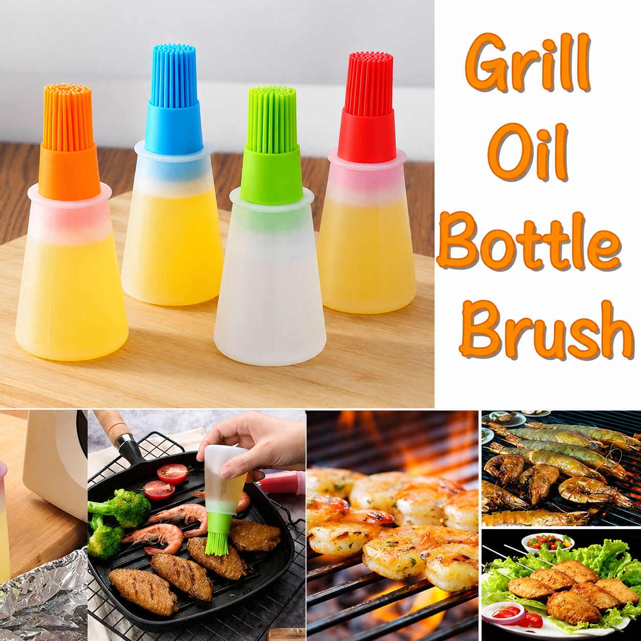 Silicone Oil Dispenser Brush | BBQ, Baking & Cooking Basting Brush with Oil Bottle