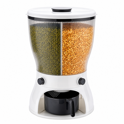 4-Compartment Grain Storage Dispenser | Airtight Rice, Dal & Cereal Storage Container with Push Button | Kitchen Dry Food Organizer