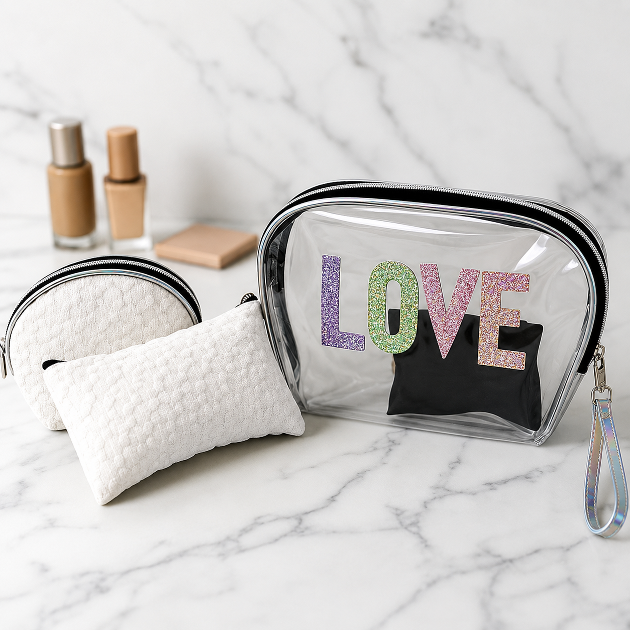3-in-1 Makeup Bag Set | Transparent Cosmetic Organizer Pouch for Makeup, Skincare & Travel Essentials |