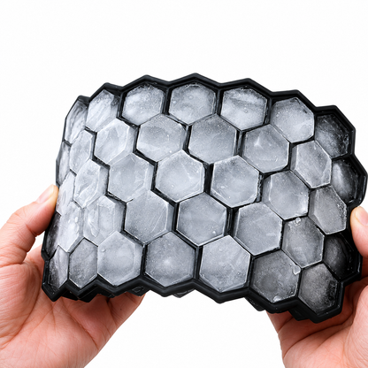 Premium Honeycomb Silicone Ice Cube Tray with Lid | Hexagon Ice Cube Mold | Flexible Freezer Ice Tray