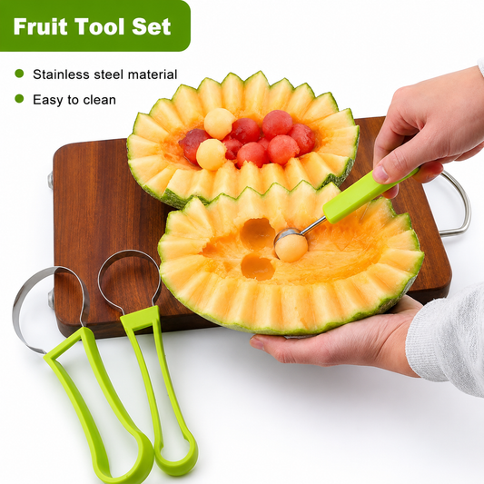 4-in-1 Fruit Scooper & Seed Remover Tool | Stainless Steel Melon Baller for Watermelon, Kiwi & Vegetables