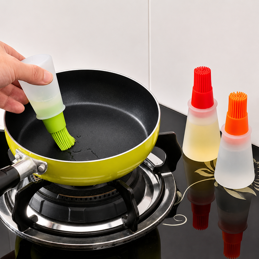 Silicone Oil Dispenser Brush | BBQ, Baking & Cooking Basting Brush with Oil Bottle