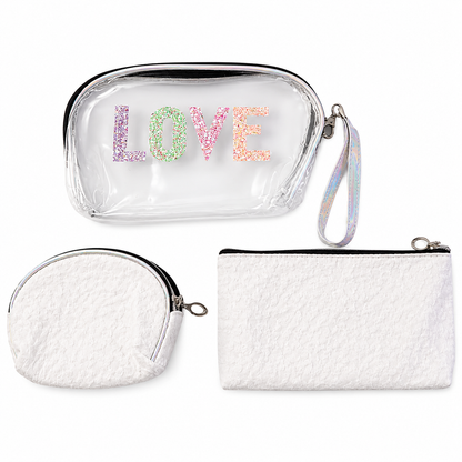 3-in-1 Makeup Bag Set | Transparent Cosmetic Organizer Pouch for Makeup, Skincare & Travel Essentials |