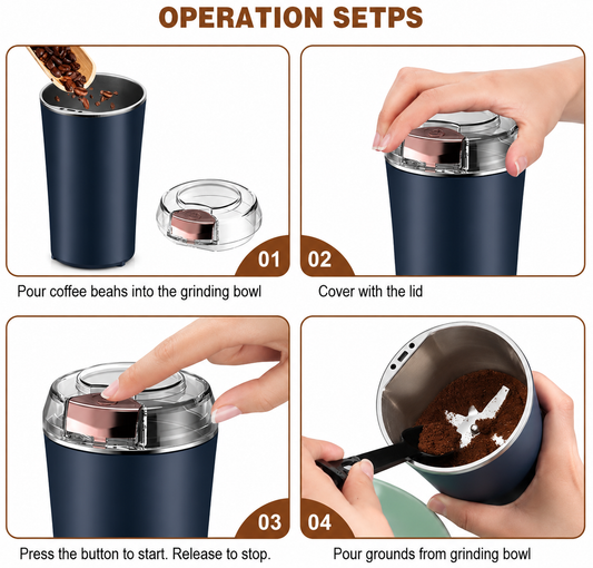 Portable Electric Coffee Grinder & Mini Blender | 4-Blade Coffee Bean & Spice Grinder for Home & Office