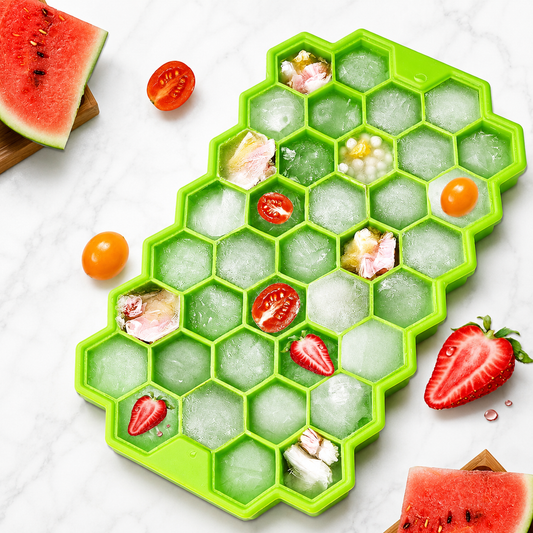 Premium Honeycomb Silicone Ice Cube Tray with Lid | Hexagon Ice Cube Mold | Flexible Freezer Ice Tray