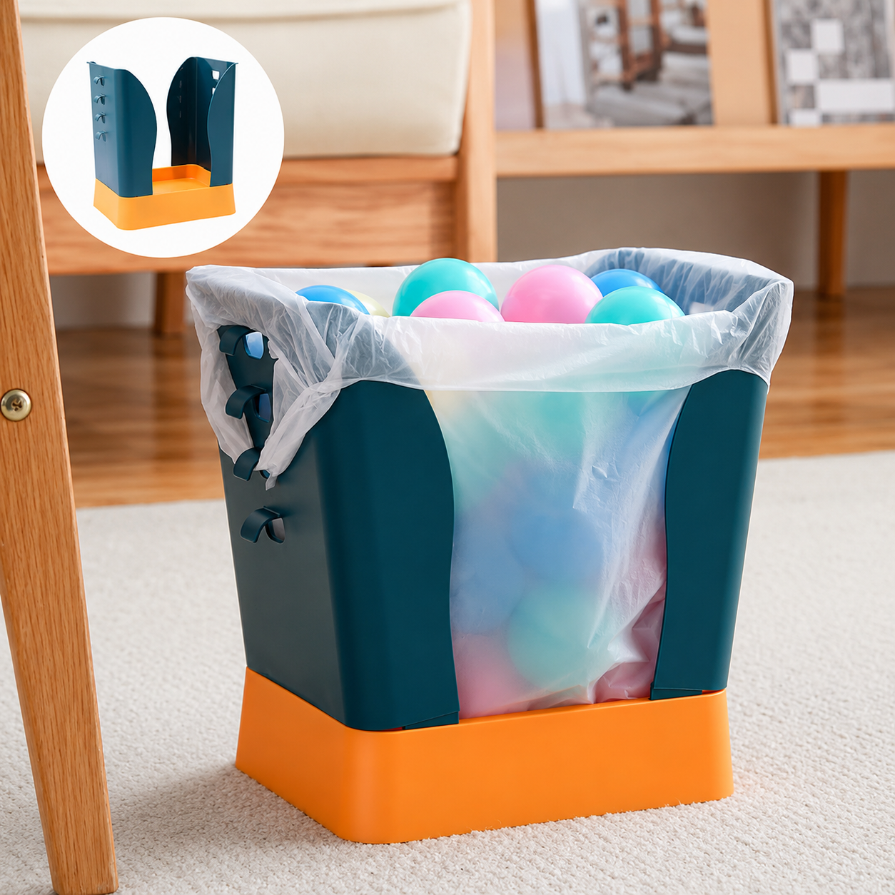 Expandable Plastic Waste Bin with Garbage Bag Holder | Large Capacity Trash Can for Kitchen, Bathroom & Home