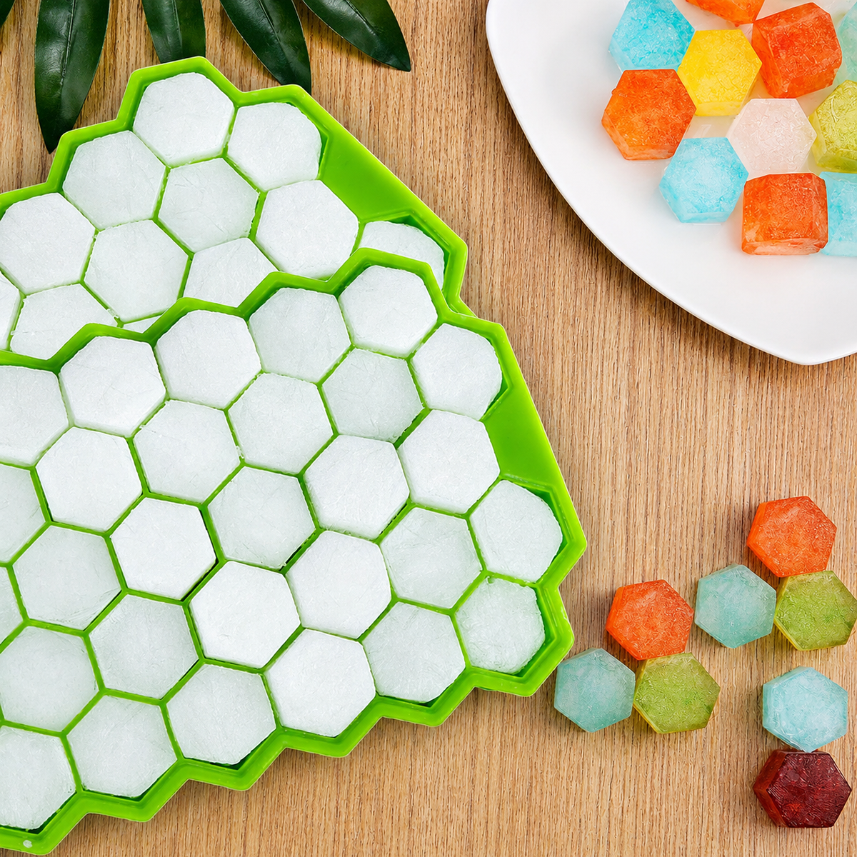 Premium Honeycomb Silicone Ice Cube Tray with Lid | Hexagon Ice Cube Mold | Flexible Freezer Ice Tray