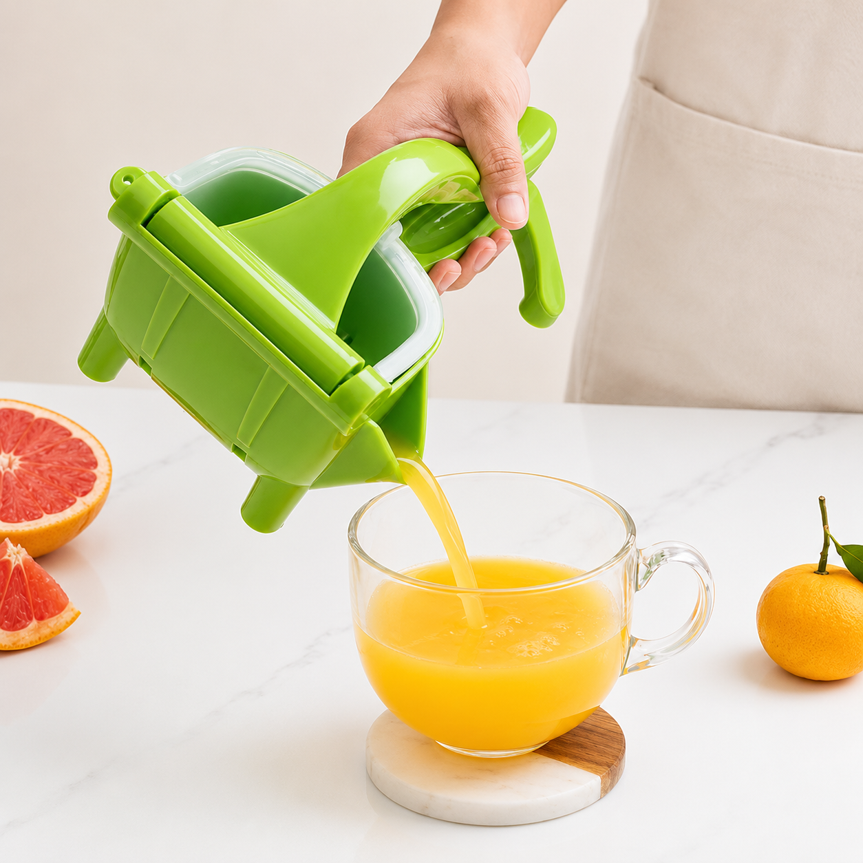 Heavy Duty Manual Juice Press Squeezer | Plastic Hand Juicer with Pouring Spout | Multicolour
