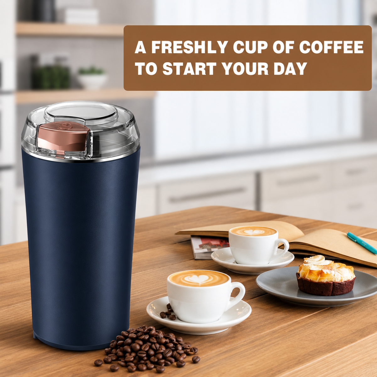 Portable Electric Coffee Grinder & Mini Blender | 4-Blade Coffee Bean & Spice Grinder for Home & Office