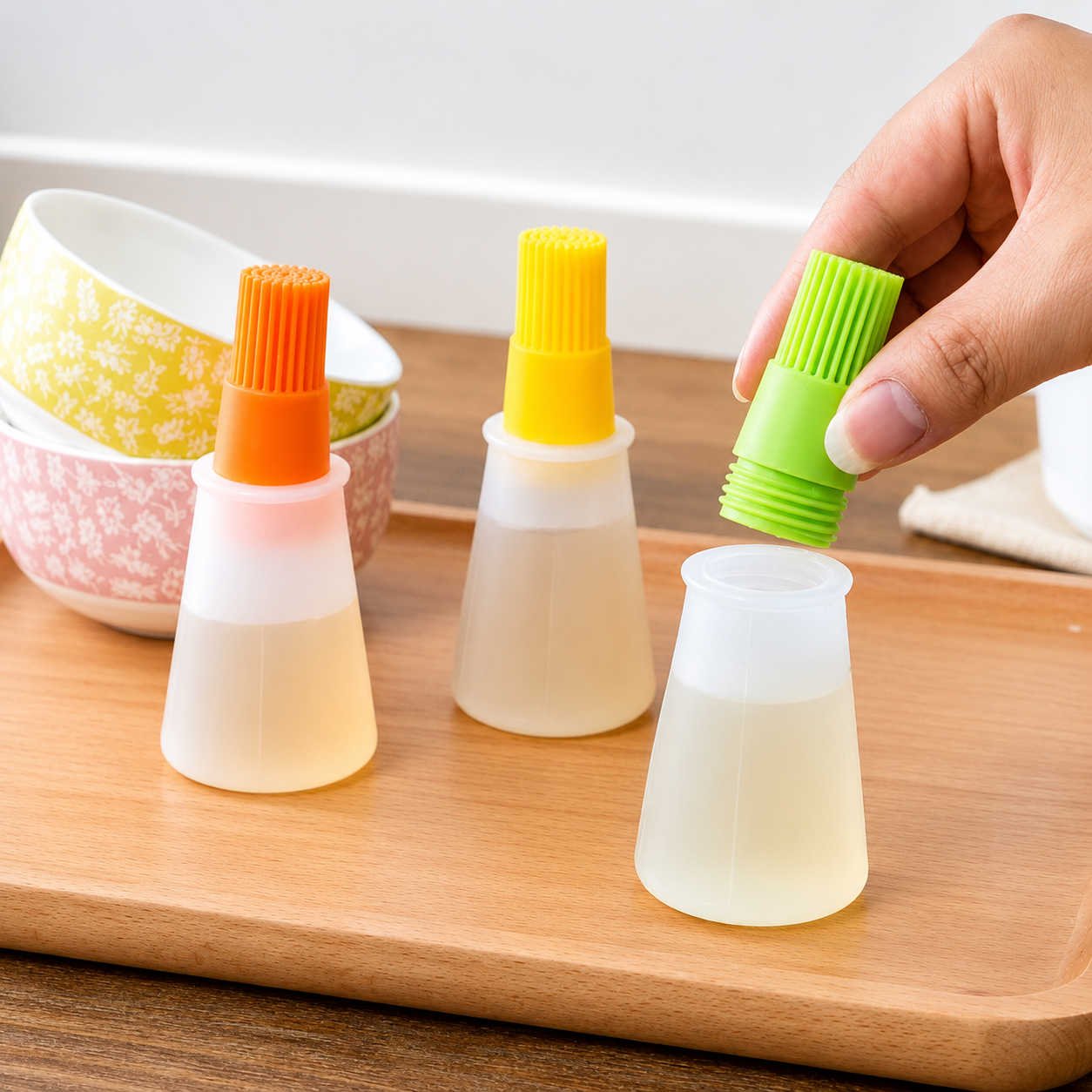 Silicone Oil Dispenser Brush | BBQ, Baking & Cooking Basting Brush with Oil Bottle